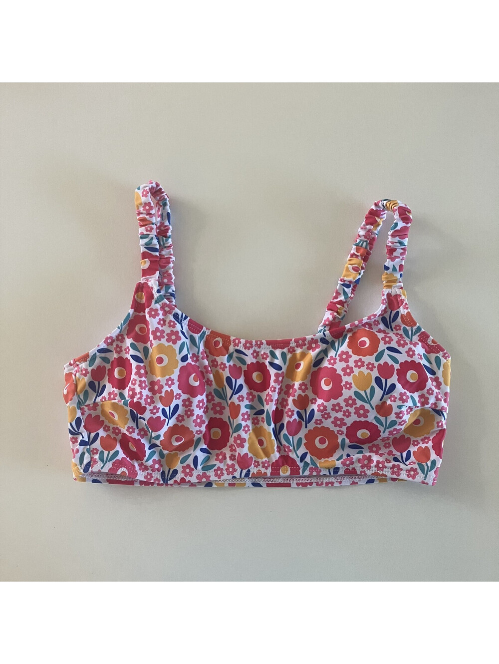 Micas Swim Top Floral Flower Pink Feminine Whimsical Cute Scrunch Sz Medium